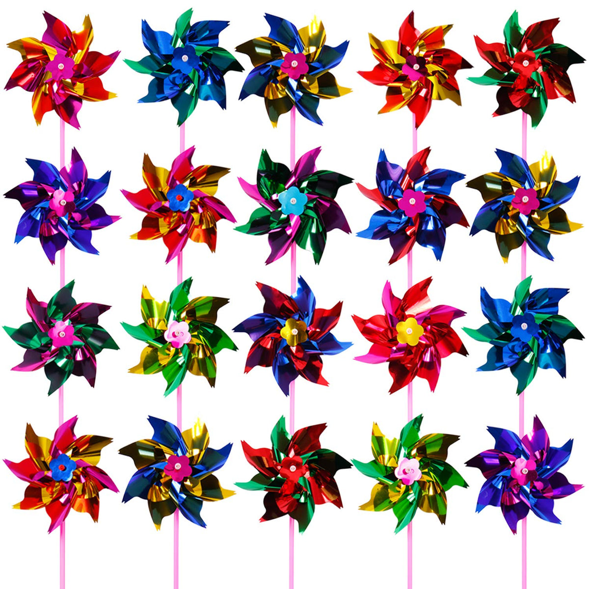 Elcoho 100 Pieces Plastic Rainbow Windmill Party Pinwheels Diy Pinwheel ...