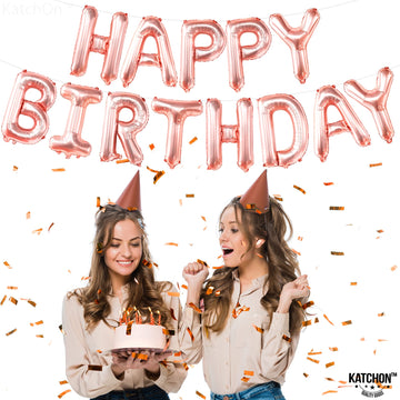 Katchon, Rose Gold Happy Birthday Banner Balloons - 16 Inch | Happy Birthday Sign Balloons Rose Gold | Happy Birthday Balloon Banner, Happy Birthday Decorations | Happy Birthday Backdrop For Girls