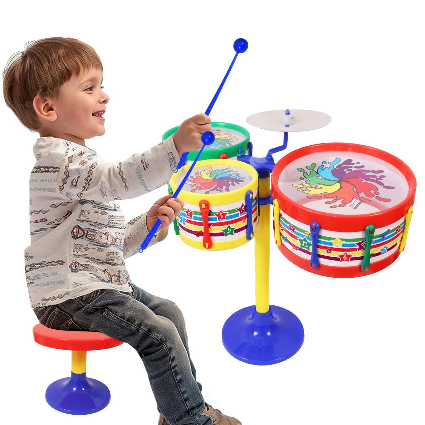 Toyshine Kids Drum Set 3 Pc, Beginner Toy For Kids Toys Toddler Musical Instruments Playset  Multi