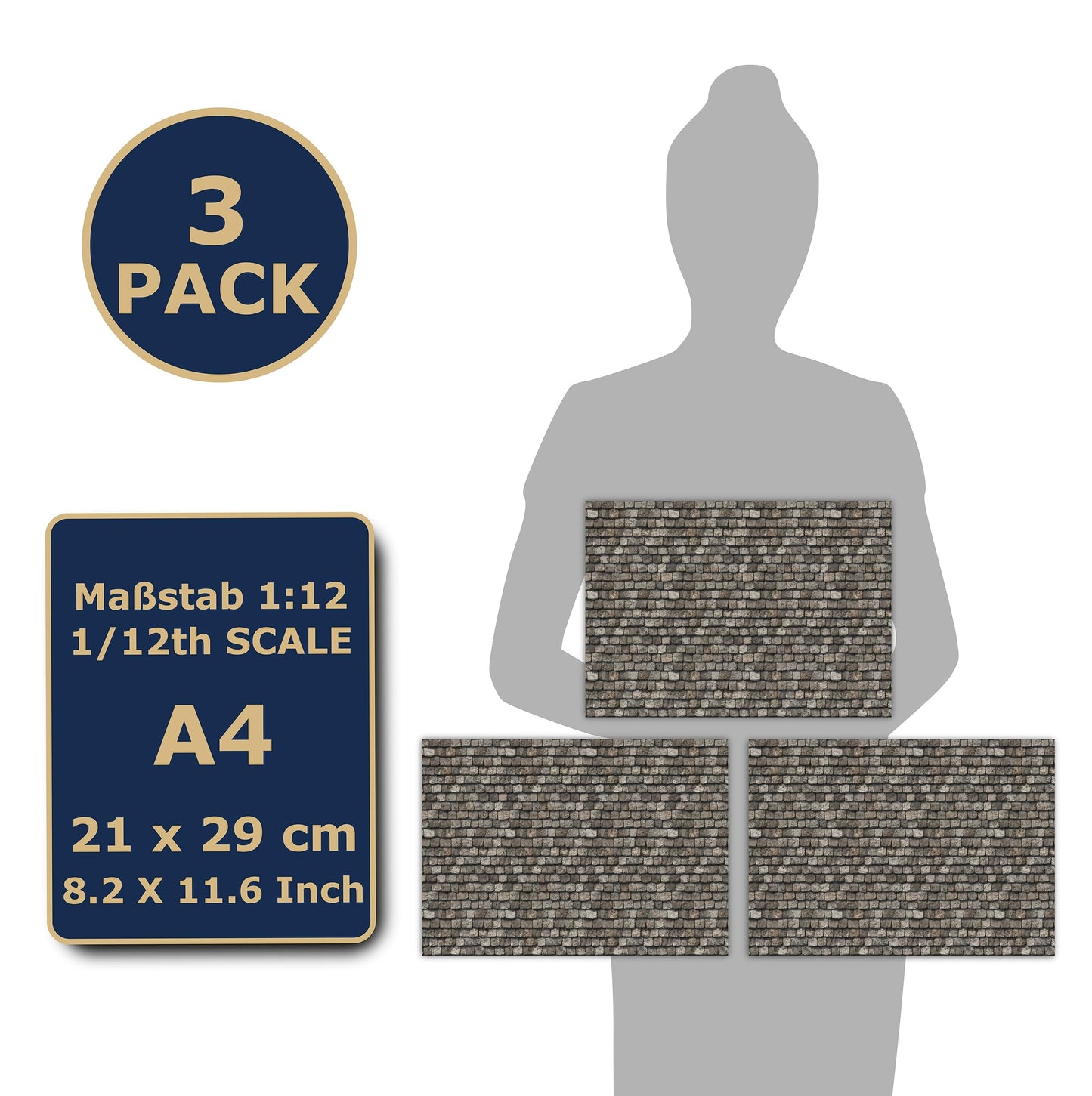 3 Sheets Self-Adhesive Roof Tiles And Shingles For Dollhouses Scale 1:12 (Roof Shingles Stone)