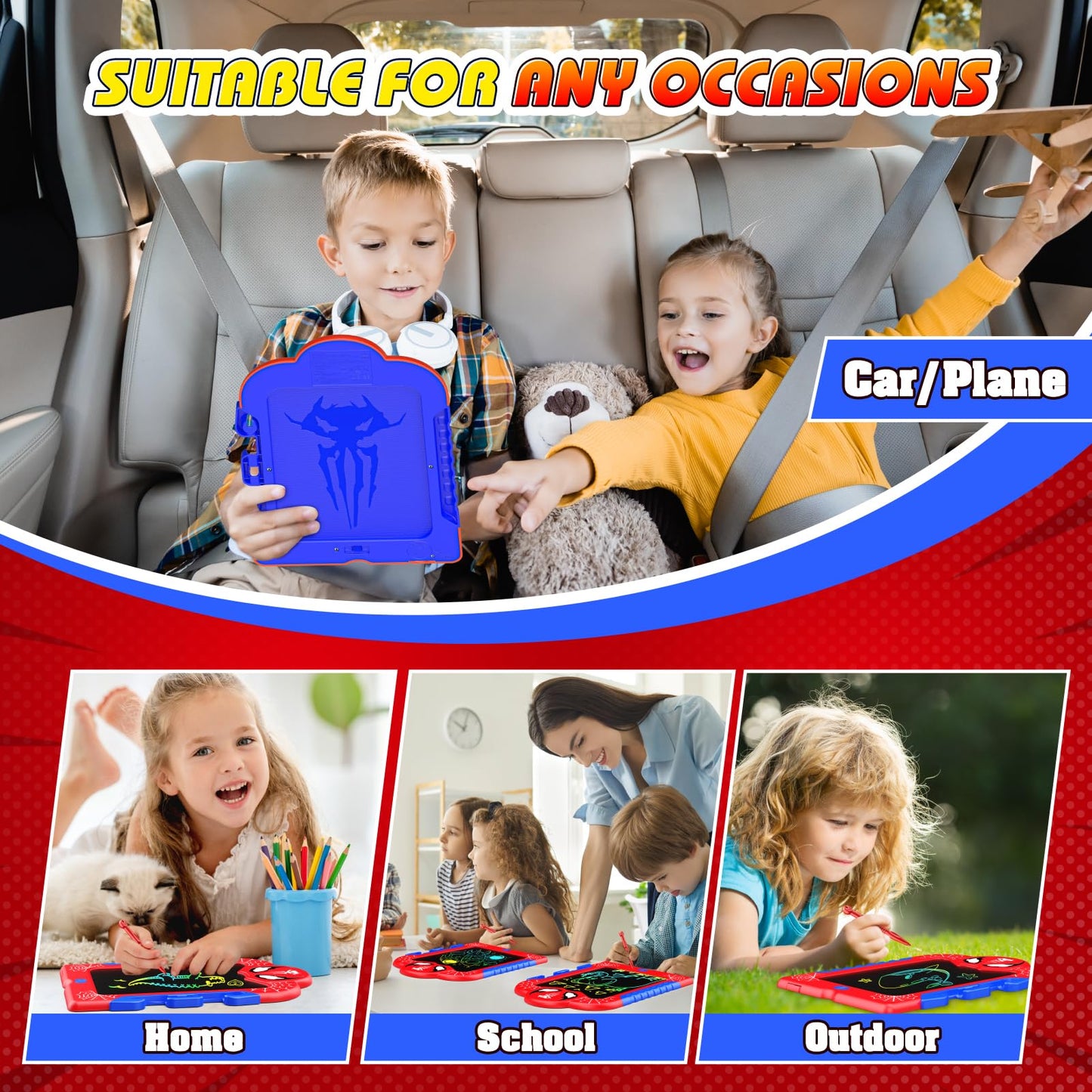 LCD Writing Tablet for Kids: Spidolapse 2 PCS Doodle Board & Drawing Pad Birthday Gift for 3 4 5 6 7 8 Year Old Boys Girls Toddl