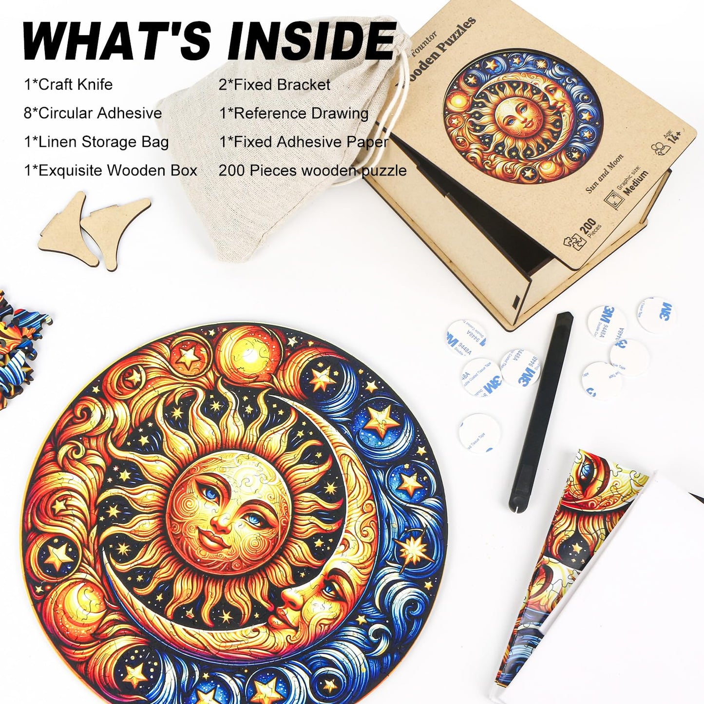 Sun and Moon Wooden Puzzles for mature-themeds  200pcs Wooden Jigsaw Puzzles for mature-themeds  Sun and Moon Unique Shaped Jigsaw Puzzles Creative Gift for Friend Family Game Medium Size 10'' x 10''