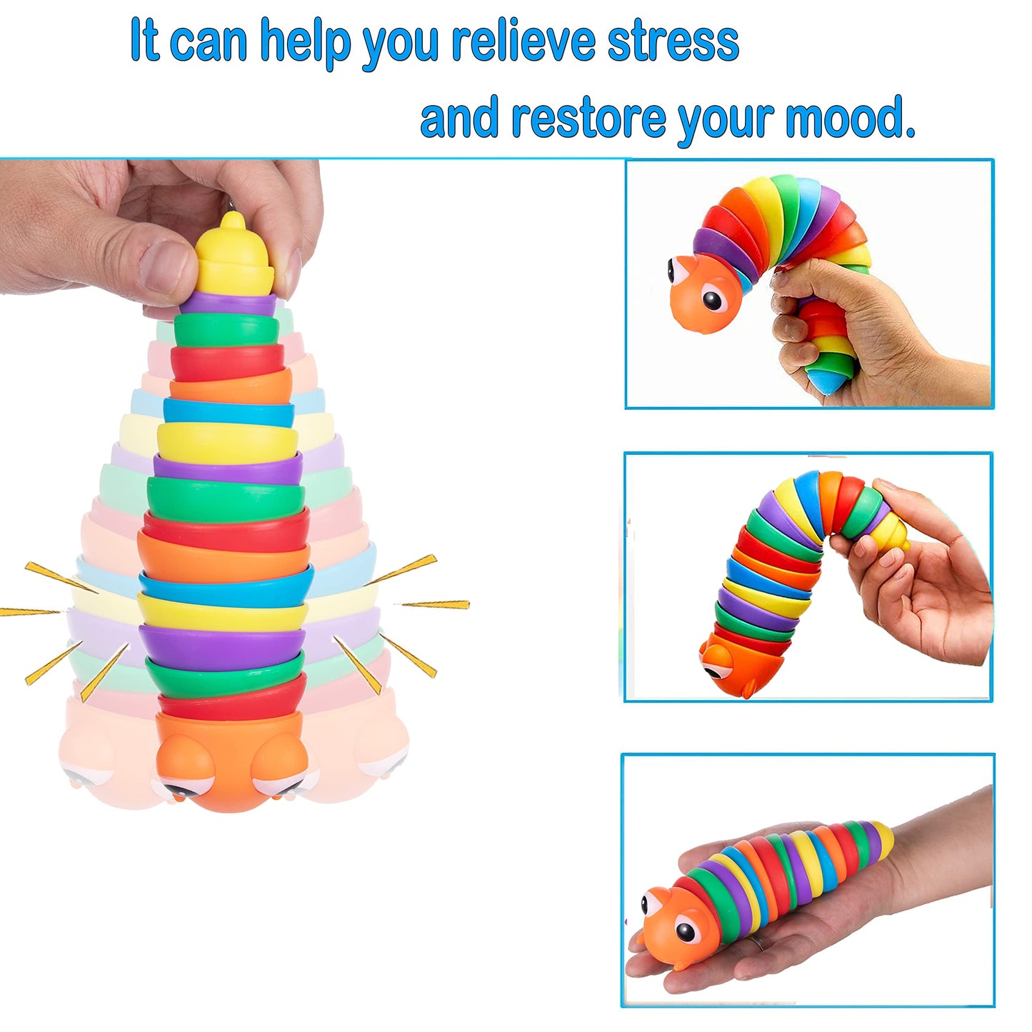Ailimy Fidget Slug 3D Printed Articulated Caterpillar Slug Fidget Toy Articulating Stimulation Toy Stress Relief Sound Sensory Toy Sensory Slug