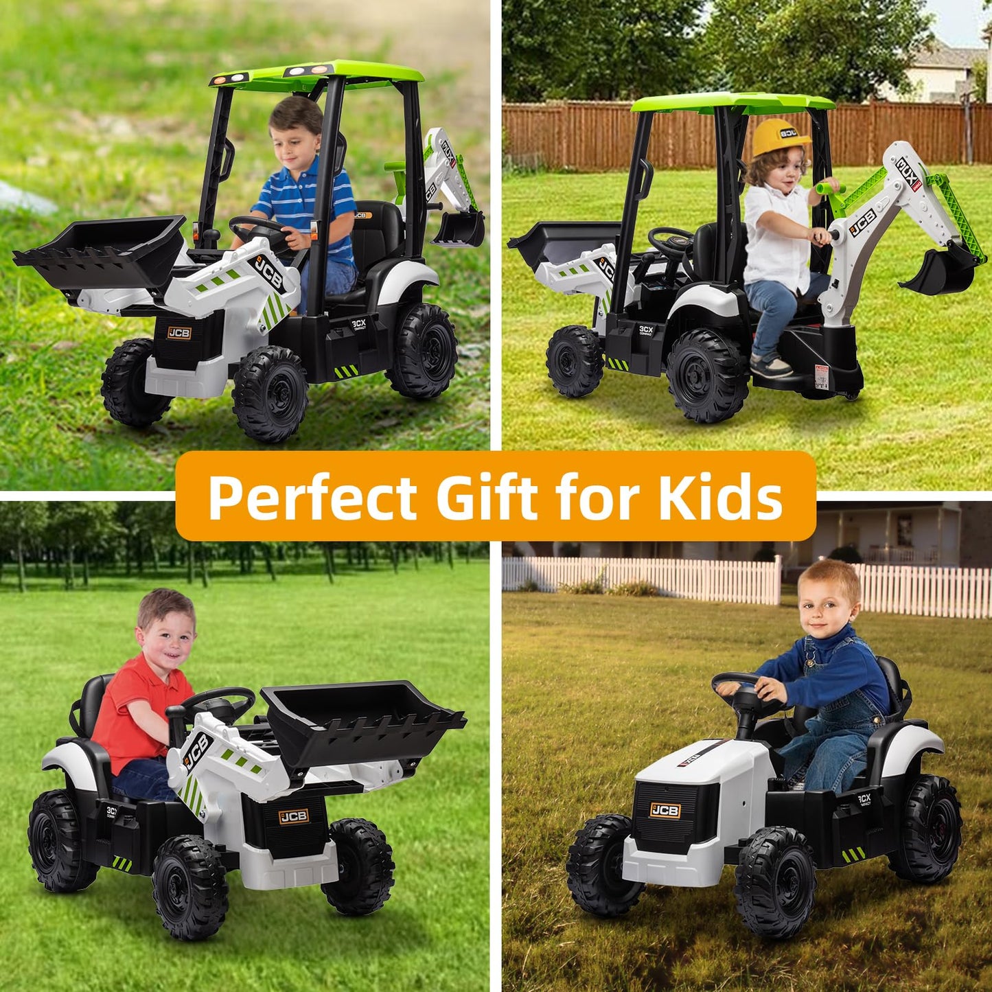 12V Jcb Ride On Excavator With Remote Control,Electric Car For Kids 3-8 With Tractor,Bulldozer,Digging Arm, Ride On Car With Slo