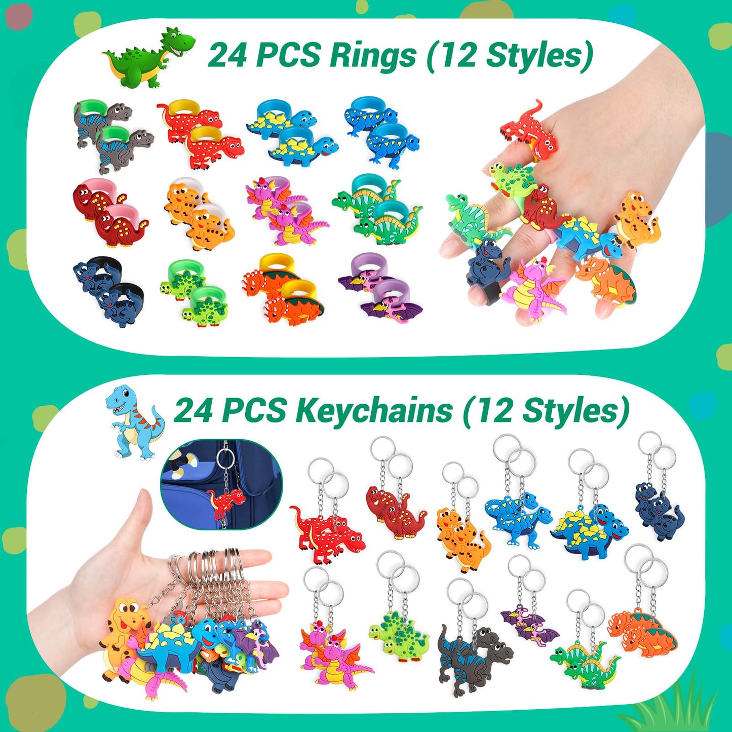 INNOCHEER Dinosaur Party Favors, Dinosaur Birthday Decorations 24 Pack Dinosaur Party Supplies Dinosaur Party Decorations, Dinos