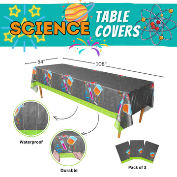 Blue Orchards Science Party Table Covers (Pack of 3) - 54x108 XL - Science Birthday Party Decorations, Science Tablecloth, Scien