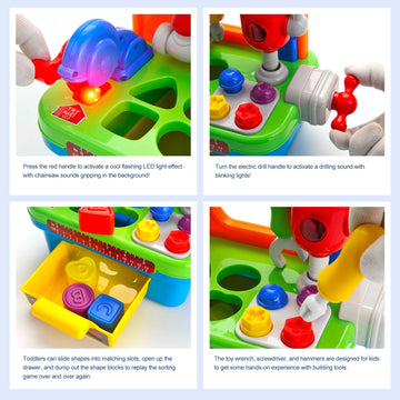 Toddler Tool Bench 1 Year Old Boy Toys, Kids Tool Bench Toys for Toddlers 1-3, Multifunctional Early Learning Tool Toy Baby Work