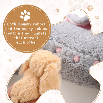 Hydren Nursing Bunny Stuffed Animal Plush Toys 15 Inch Plush Bunny Mommy With 4 Stuffed Magnetic Baby Rabbit Plushies For Kids B