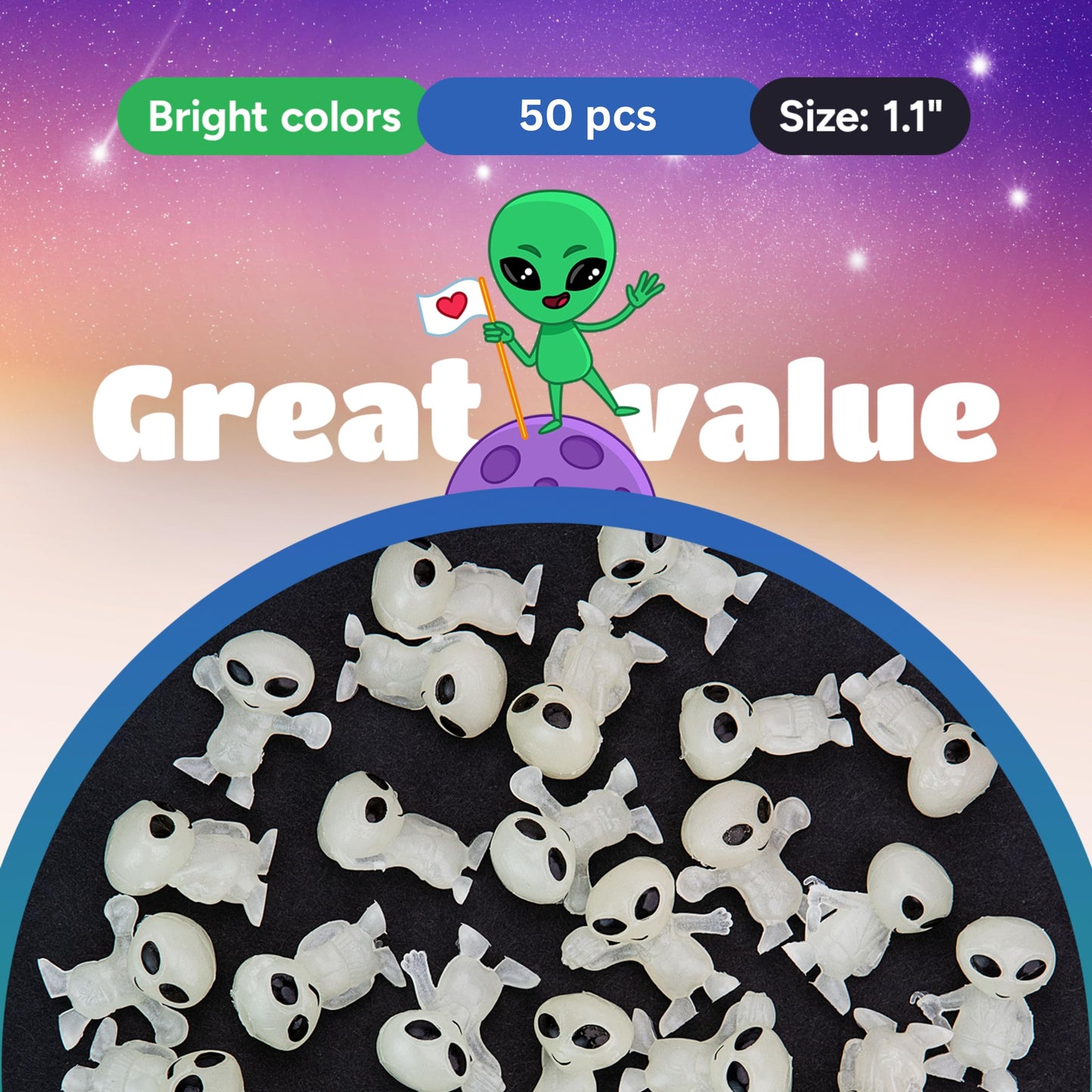 Glow in The Dark Alien Figurines for Kids - 50 Pcs Small Halloween Party Favors - Goodie Bag Fillers - Pinata Stuffers - Hallowe