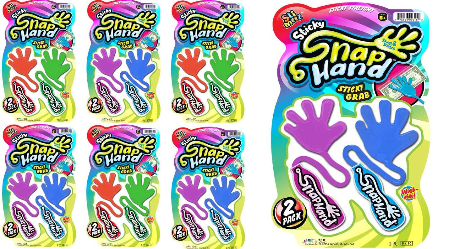 JA-RU Super Stretchy Sticky Hand Fidget Toy - 6 Pack Vinyl Party Favors for Kids & Adults, Sticky Hands for Goodie Bags, Classroom Prizes
