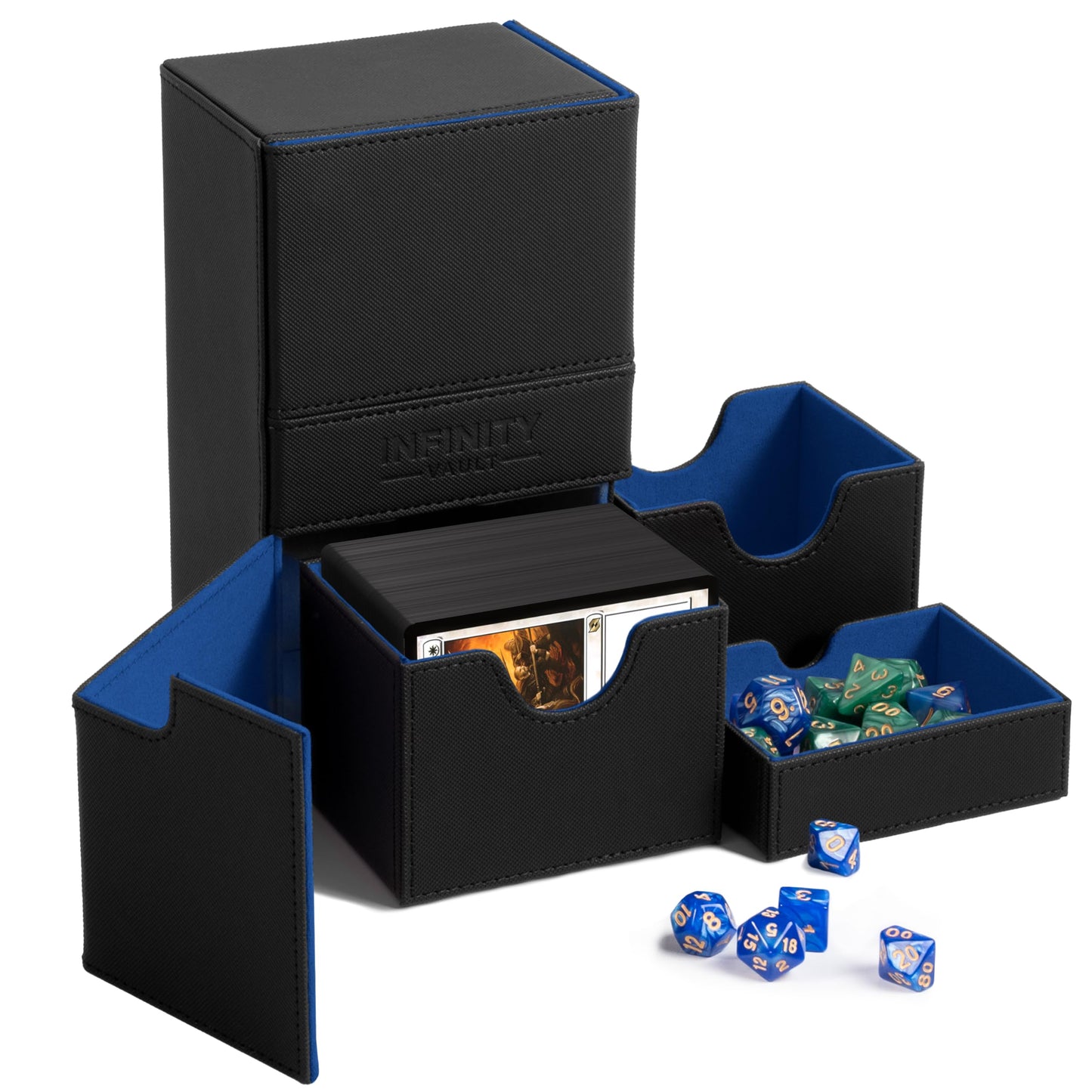 Infinity Vault enhanced Commander Deck Box - MTG Deck Box for 200+ Double Sleeved Cards - Dual Sideloading Case with Dice Tray - TCG  Lorcana  Magic the Gathering Card Box