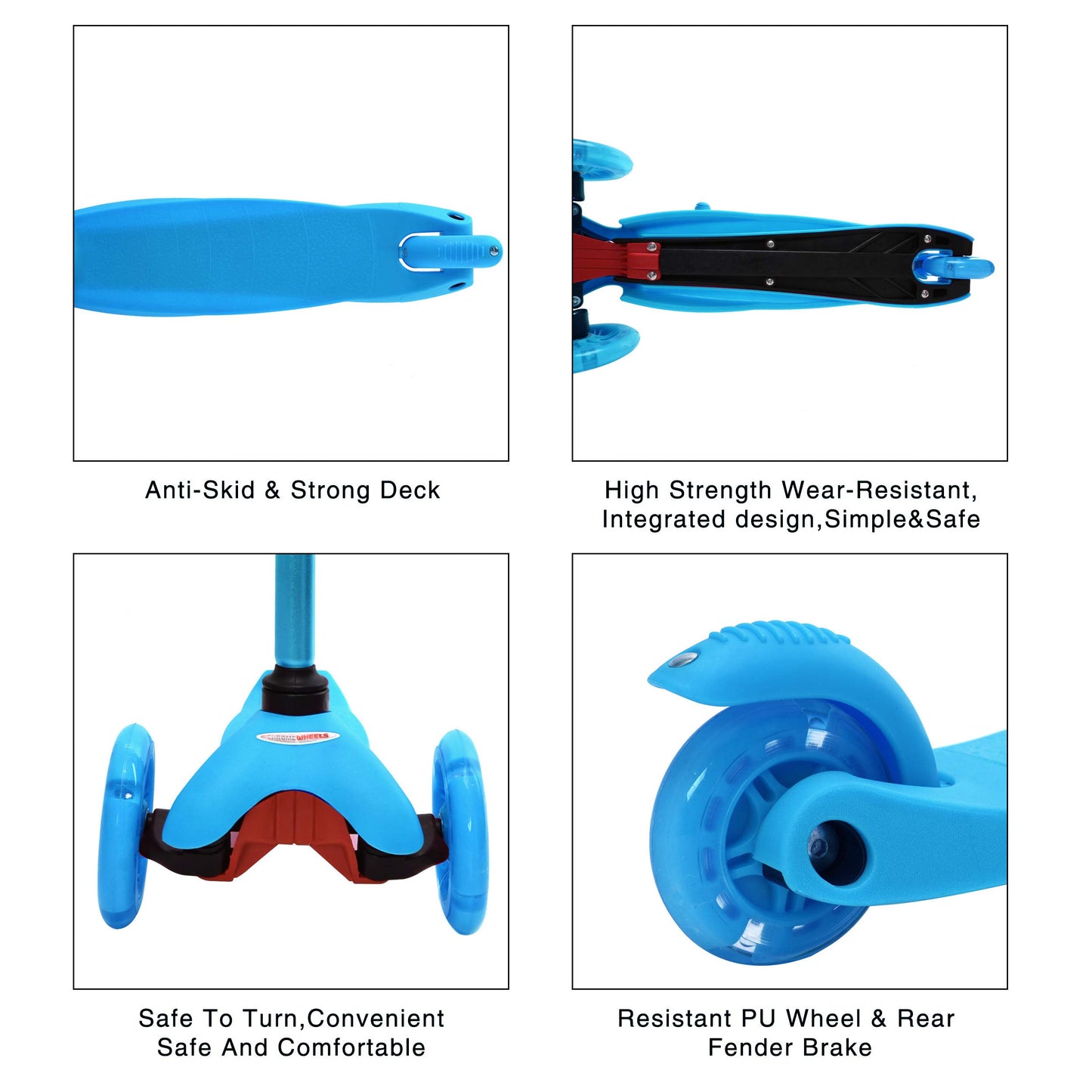 Chromewheels Scooter For Kids, Deluxe 3 Wheel Scooter For Toddlers 4 Adjustable Height Glider With Kick Scooters, Lean To Steer With Led Flashing Light For Ages 3-6 Girls Boys, Light Blue