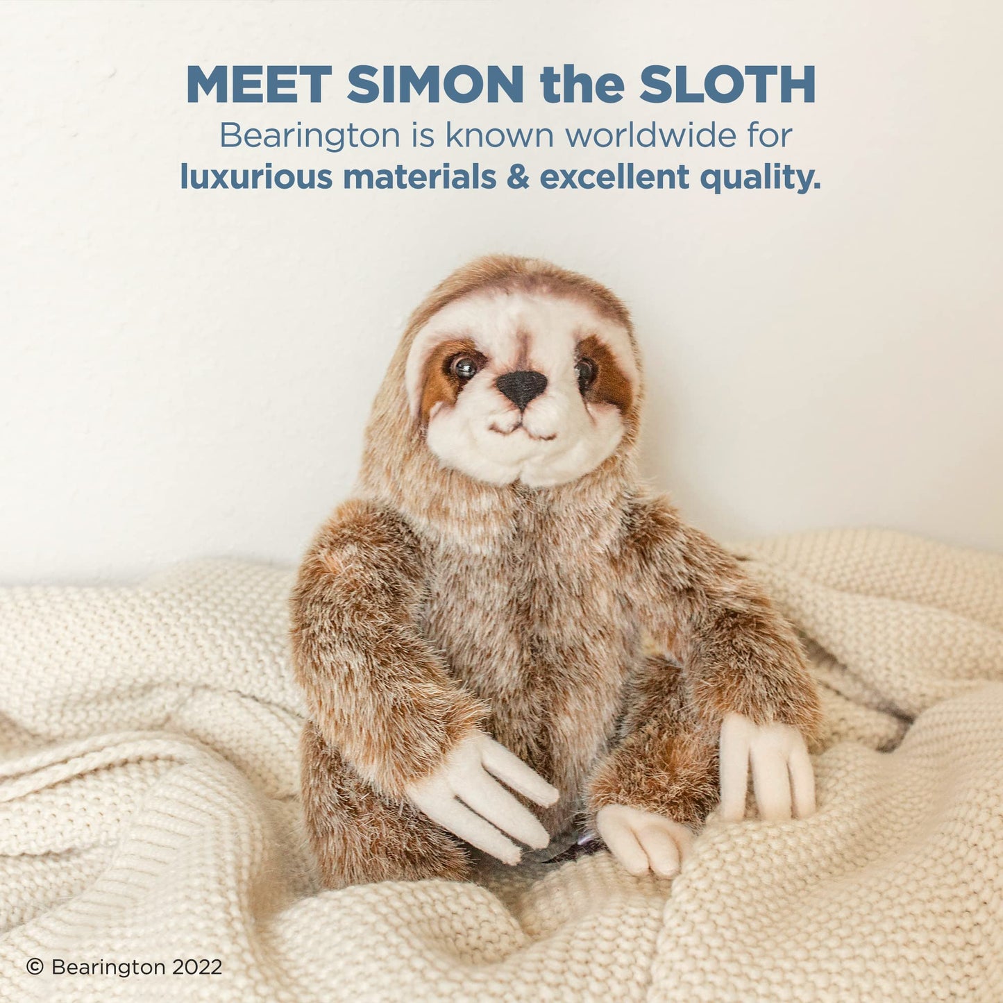 Bearington Simon Plush Sloth Stuffed Animal, 10" Soft Toy, 500402, 10" Color