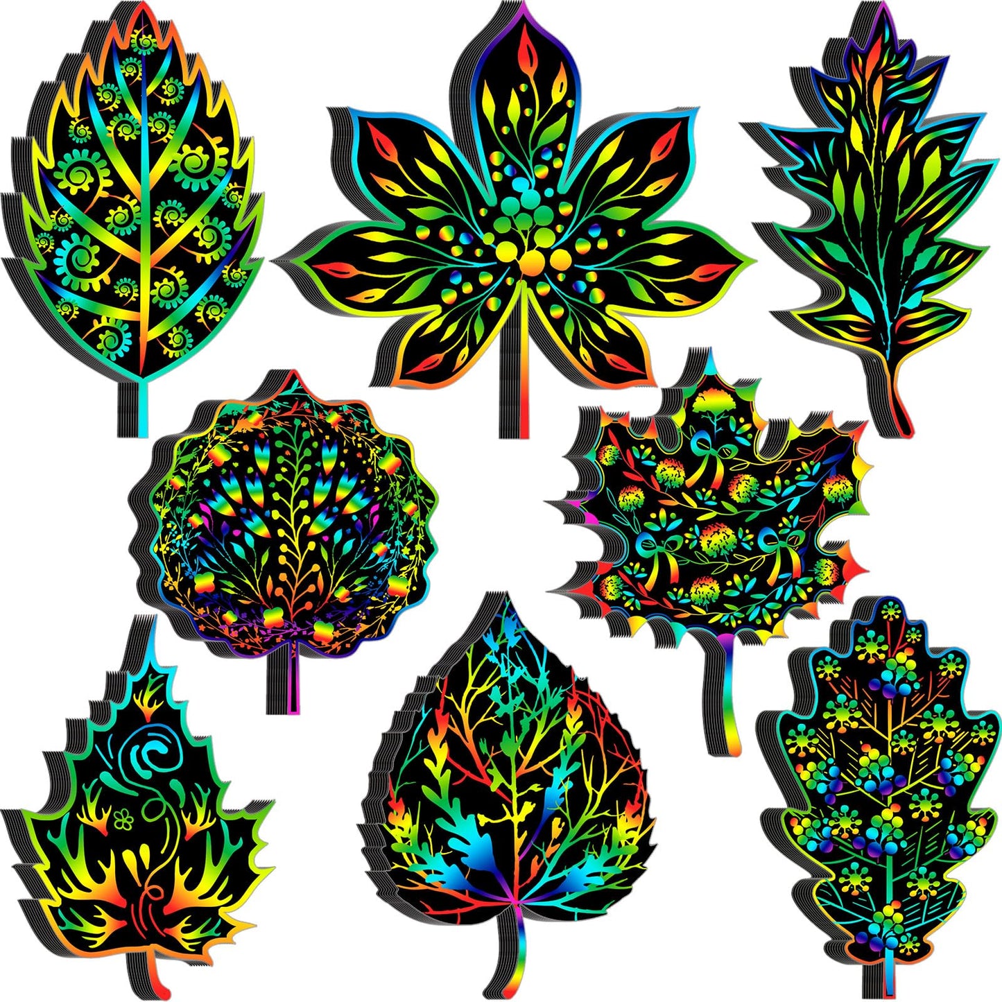 Hollowfly 80 Pcs Thanksgiving Fall Leaf Scratch Cards Autumn Maple Leaf Craft Kits Thanksgiving Party Supplies Colorful Scratch 
