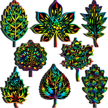 Hollowfly 80 Pcs Thanksgiving Fall Leaf Scratch Cards Autumn Maple Leaf Craft Kits Thanksgiving Party Supplies Colorful Scratch 