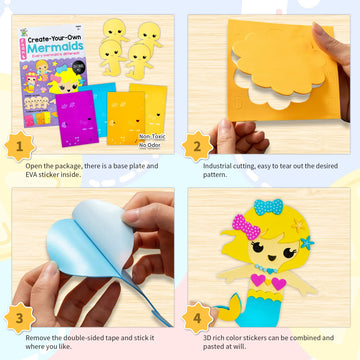 Vkpi 4 Pieces Eva Foam Art Crafts Gift Kit, Creative Make Your Own Mermaids, Cartoon Foam Paper Craft Projects For Kids Ages 4+