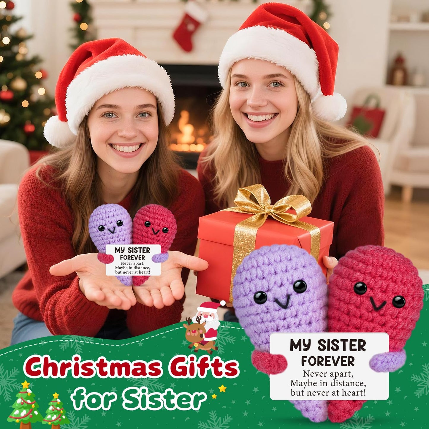 Funny Crochet Heart Sister Christmas Birthday Gifts,Soul Sister Gifts for Women from Sisters Brother,Long Distance Valentines Da