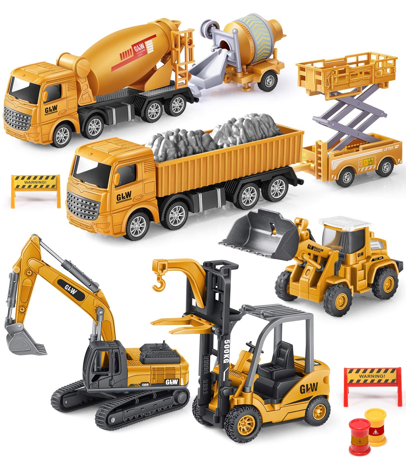 Geyiie Construction Vehicles Truck Toys, Construction Trucks Die Cast Alloy Truck Head, Tractor Trailer Excavator Dump Sandbox G