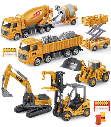 Geyiie Construction Vehicles Truck Toys, Construction Trucks Die Cast Alloy Truck Head, Tractor Trailer Excavator Dump Sandbox G