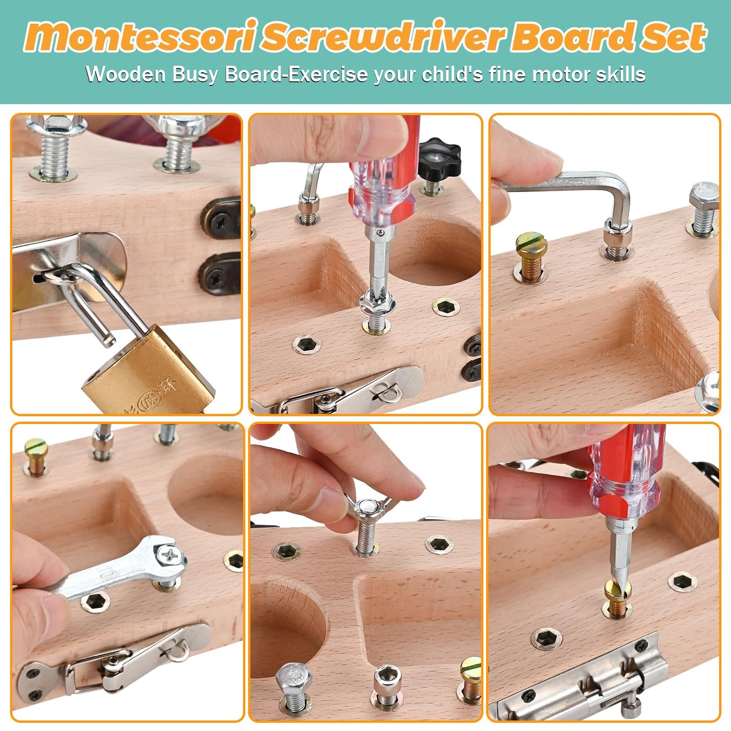 Wooderma Wooden Montessori Toys For 3 4 5 Year Old, Montessori Screwdriver Board Set With Lock And Key Toy, Educational Sensory