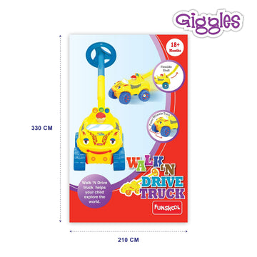 Funskool Giggles - Walk N Drive Truck, Push And Pull Toy For Kids, Steering Wheel Toy, Encourages Walking And Pretend Play, 18 M