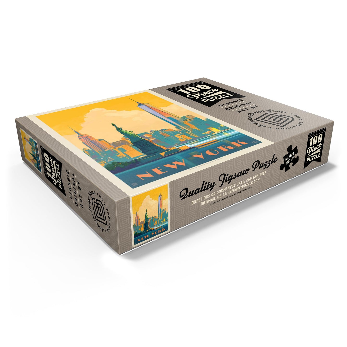 Mypuzzle New York City: Skyline Glow, Vintage Poster - Premium 100 Piece Jigsaw Puzzle For Adults