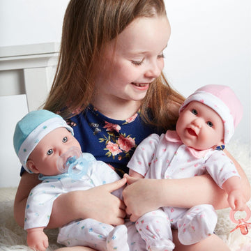 JC Toys - La Baby | Caucasian 16-inch Medium Soft Body Baby Doll | Washable | Removable Purple Outfit w/Hat and Pacifier | for C