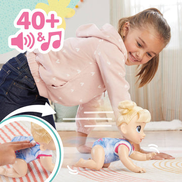 Baby Alive Crawl 'n Play Harper Hugs Electronic Crawling Baby Doll, 10.75 Inches, Blonde Hair, Toys for Kids 3 Years & Up