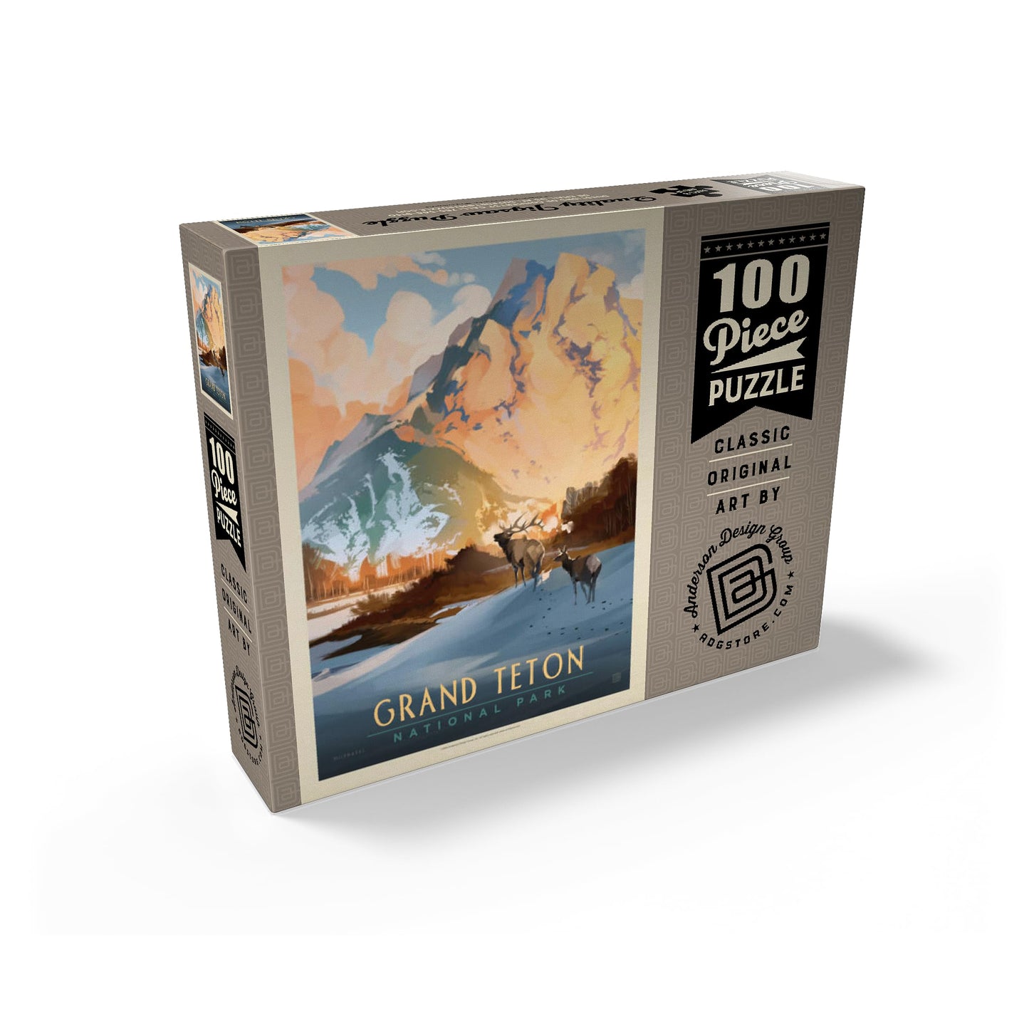 MyPuzzle Grand Teton National Park: Winter Hush, Vintage Poster - Premium 100 Piece Jigsaw Puzzle for Adults