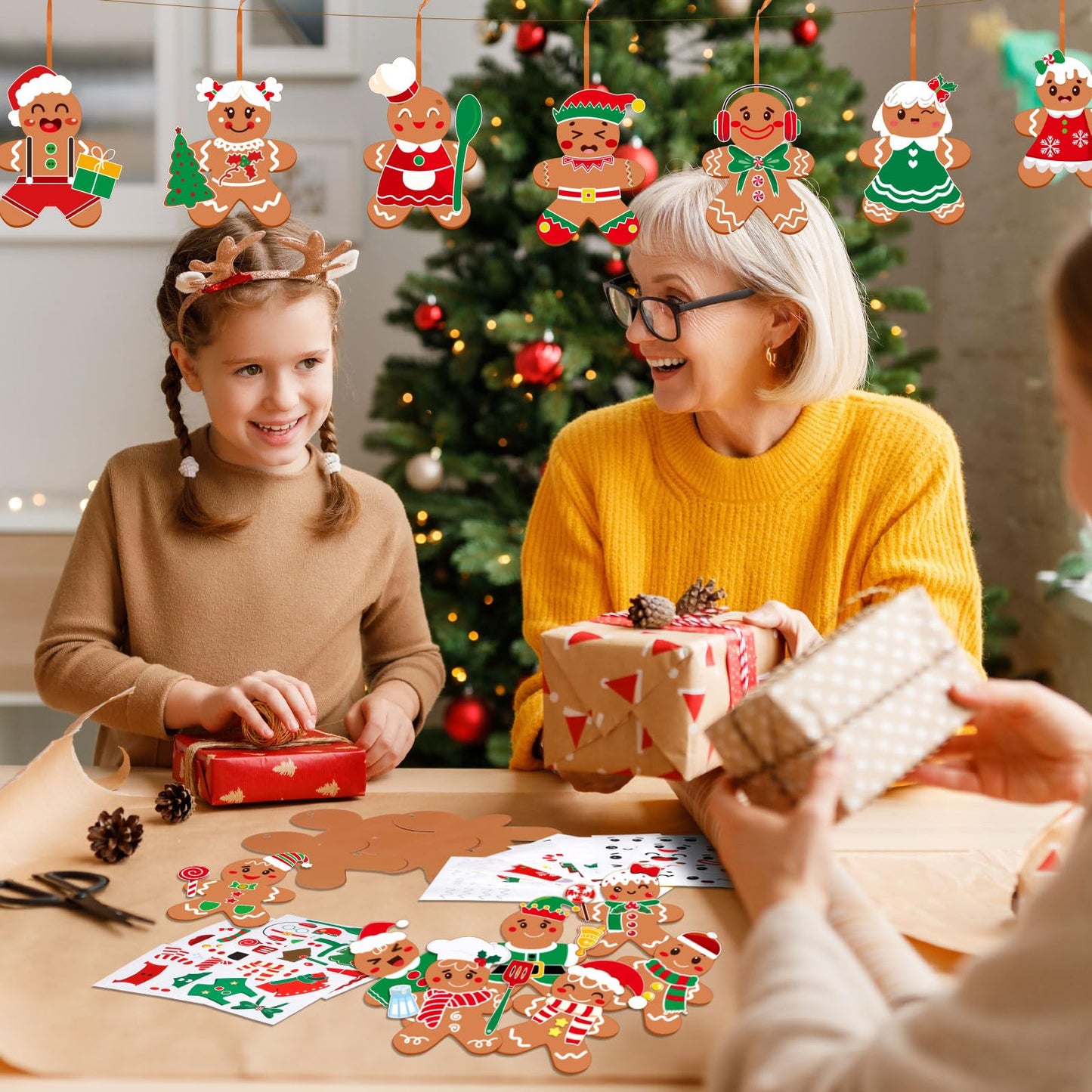 Frienda Christmas Gingerbread Craft Kit - 48 Set DIY Ornaments, Multicolor, 4.3x5.3 inches, Perfect for Xmas Tree Decoration & Party Favors
