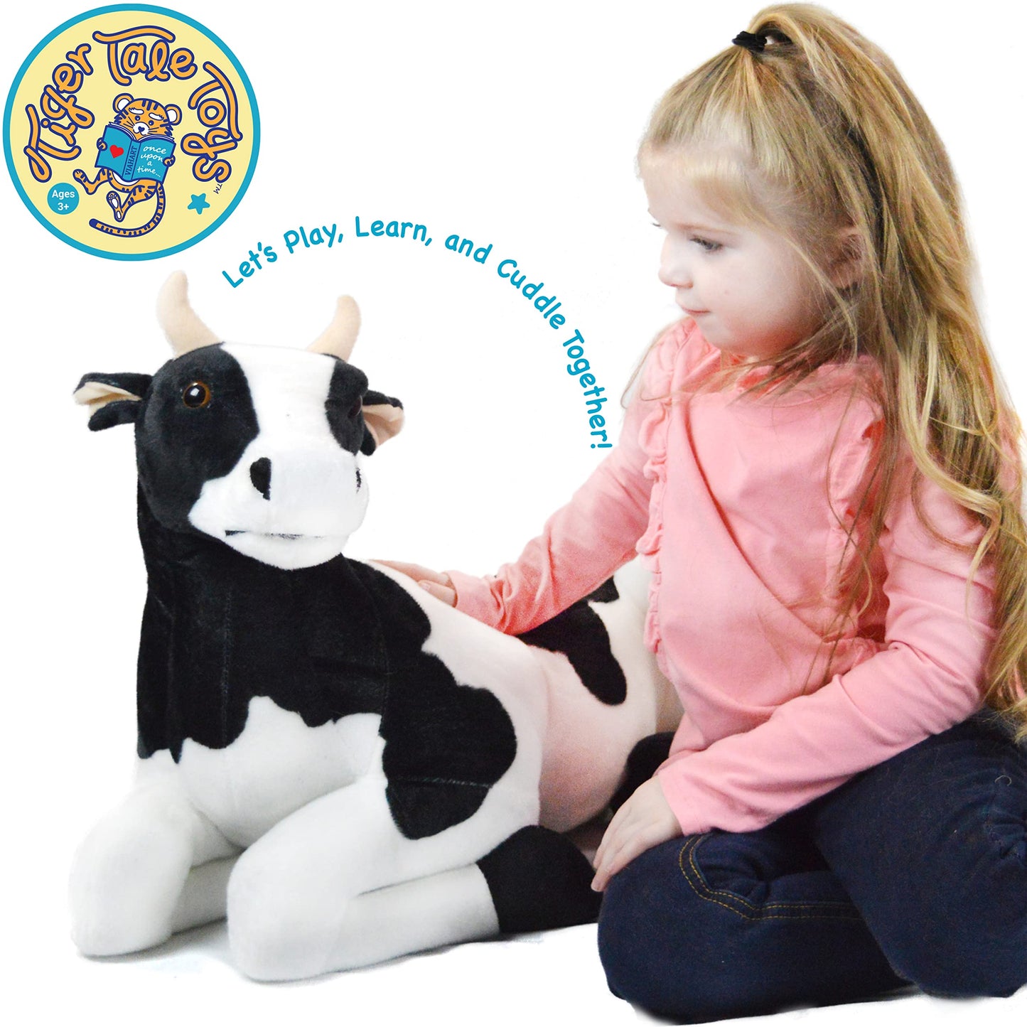 TigerHart Big Stuffed Animal Plush - Milhouse The Cow, 27.5" - Black, White & Cream, Foam Skull Material