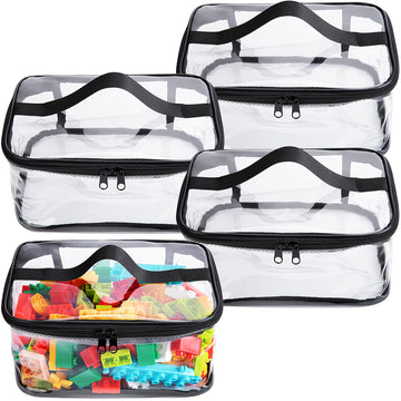 4 Packs Clear Toy Storage Bags- 9.4 X 6.7 X 4.3 Inch Transparent Pvc Toy Organizing Bags With Zipper- Waterproof Toy Storage Org