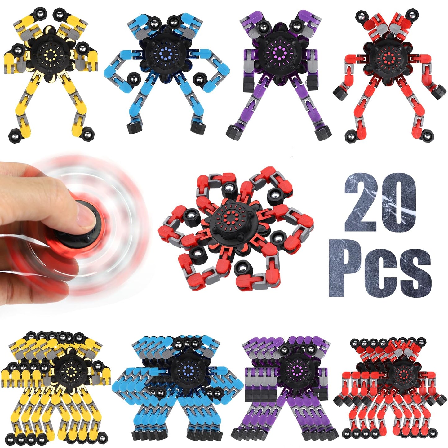 20Pcs Robot Fidget Spinner Easter Egg Filler Stuffer Transformable Chain Toy For Kids Adults, Diy Deformable Fidget Bulk, Hand S