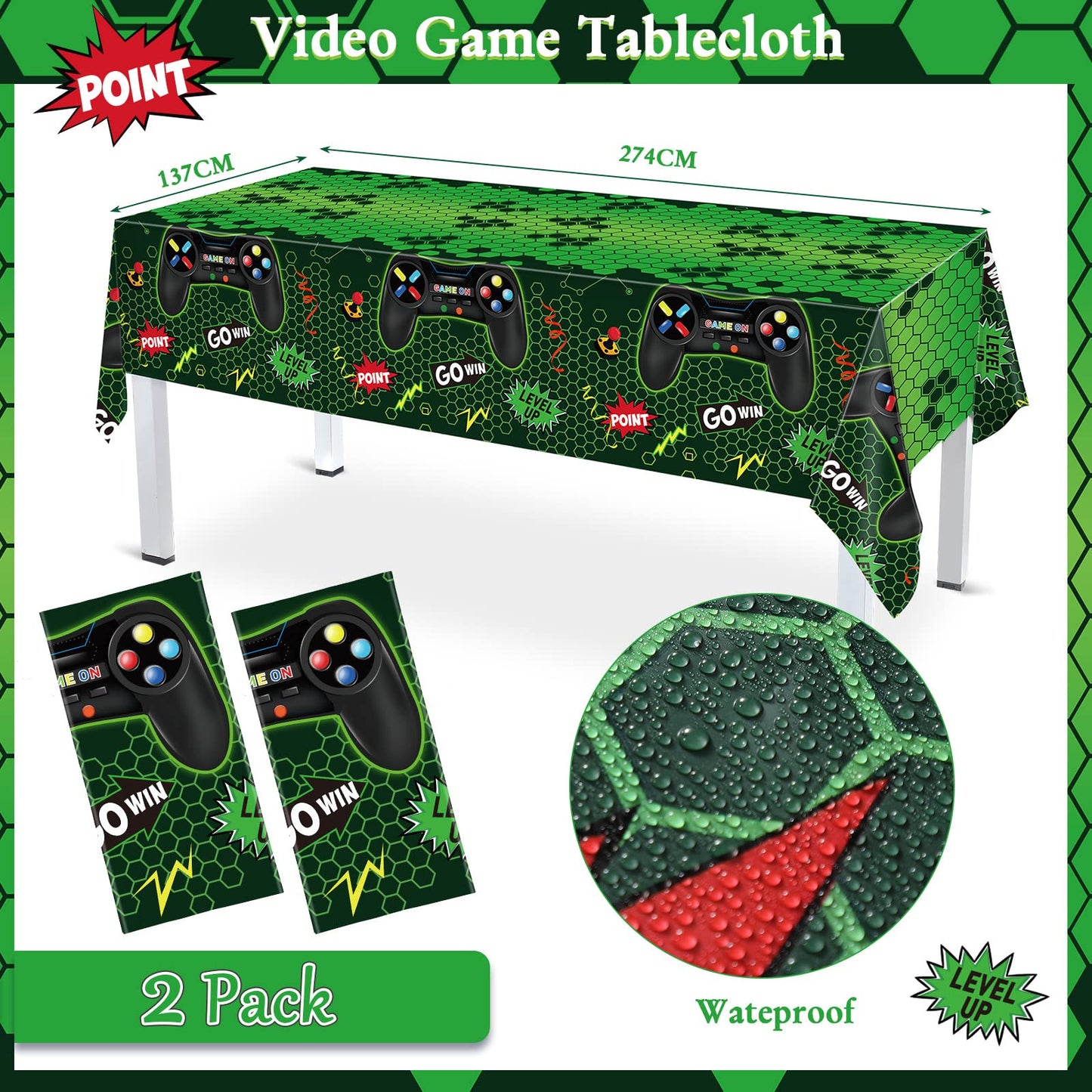 172 Pieces Video Game Party Decoration Set Game Happy Birthday Banner Gamer Party Supplies Plastic Tablecloth Paper Plates Table