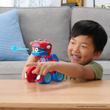 MARVEL Spidey and His Amazing Friends Spidey-Rex Racer - 8-Inch Vehicle with Sounds That Transforms from Vehicle Into Dinosaur