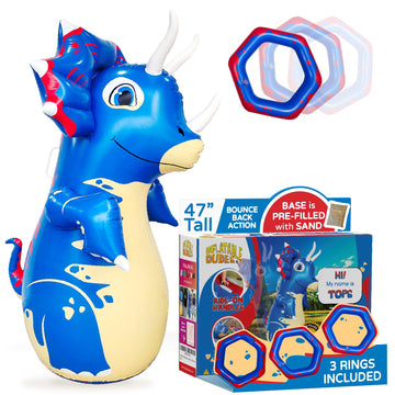 Inflatable Dudes Dinosaur 47 Inches- Kids Punching Bag| Already Filled With Sand |Triceratops Bop Bag |Ring Toss With 3 Inflatab