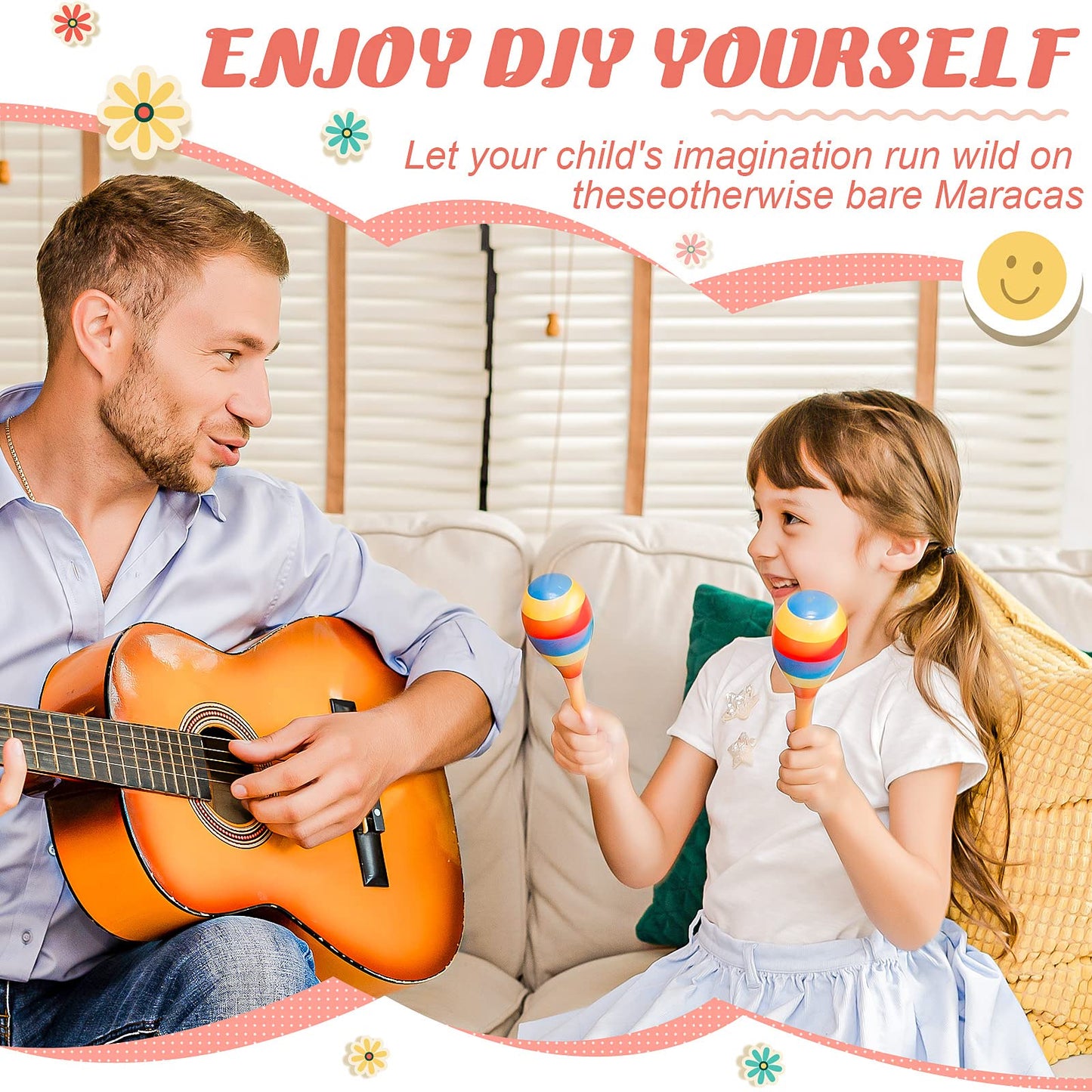 Leitee 6 Pcs DIY Mini Wooden Maracas Rattles Egg Shaker Kids Musical Party Favor Baby Shaker Sand Hammer Toy, Assorted Designs,