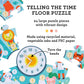 Petit Collage Floor Puzzle, Telling The Time, 24-Pieces - Large Puzzle For Kids, Wooden Clock Hands Can Be Moved To Show The Tim