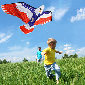 Honbo Huge Patriotic Eagle Kite - Easy to Fly, 73” Wingspan, Durable Polyester, 200ft Line, Perfect for Beach Trips & Outdoor Activities