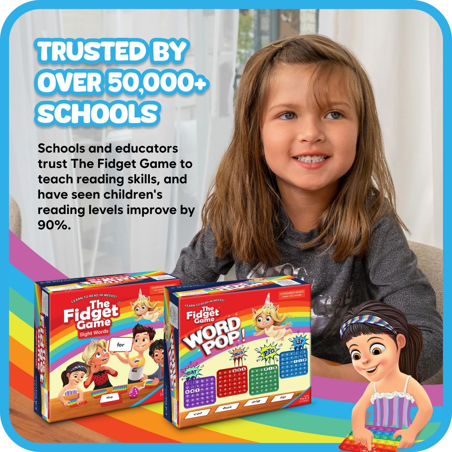 The Fidget Game Ultimate Reading Bundle - 220 Dolch Sight Words - Pre-K to Grade 3 - Includes Popping Mats & Dice - Cardboard