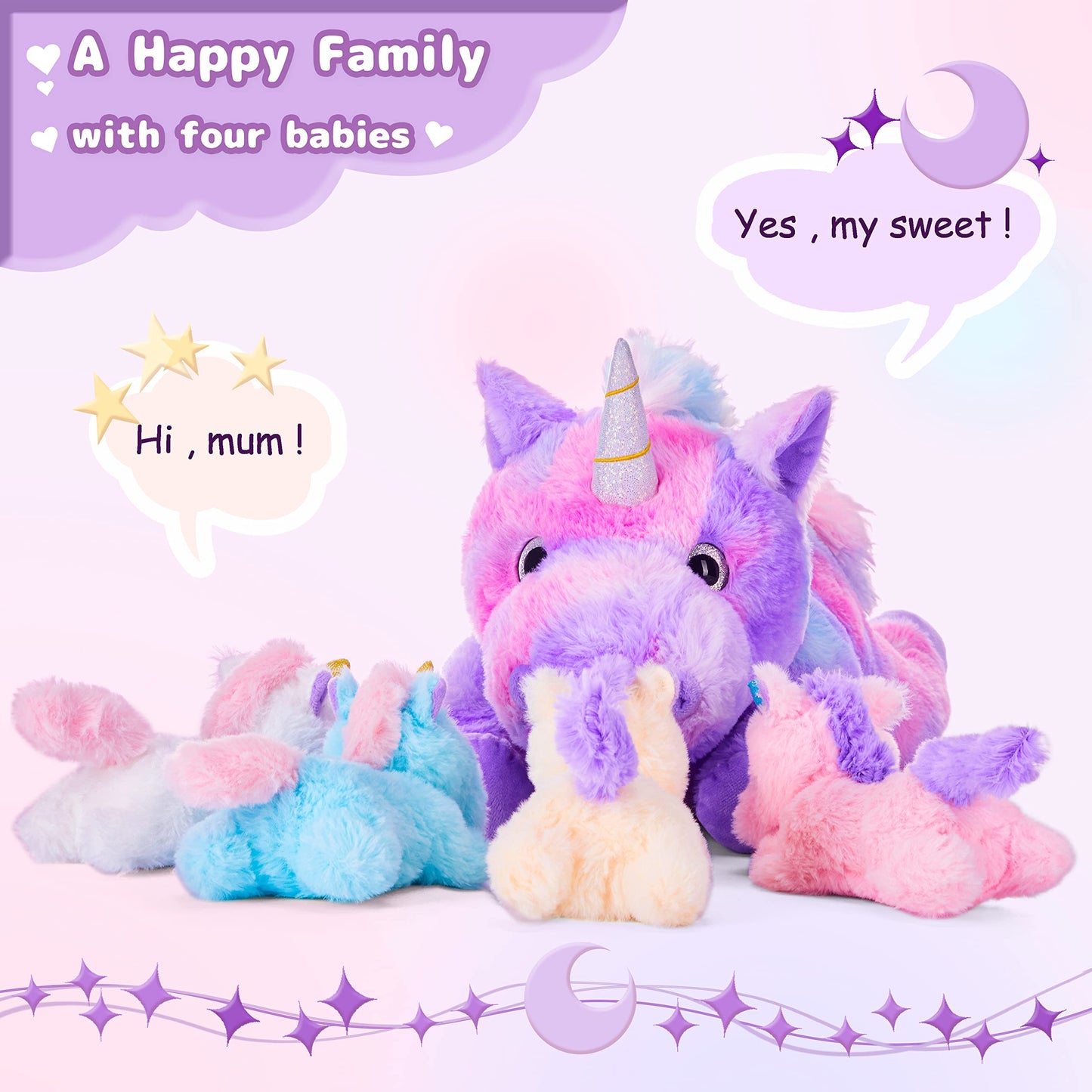 IKASA Unicorn Stuffed Animal Plush Toy Set for Girls - Mom & Baby, 18" Purple, Model 6636639, Ideal Gift for Ages 4-6