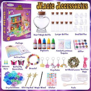 B Bascolor Fairy Themed Mixed Potion Craft Kit For Kids Girls - Potions Making Art Craft Diy Mixes Kit 21Pcs Potion Bottles, Cre