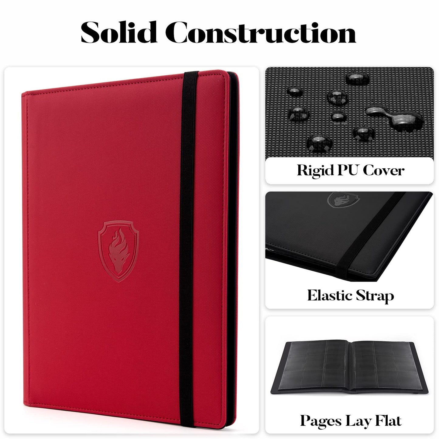 Trading Card Binder 9 Pocket  Fabmaker PU Cover Card Collection Binder for 360 Cards  enhanced Card Book  Sturdy Card Holder Folders  Card Album for YuGiOh  MTG  TCG  Game Cards & Sports Cards  Red