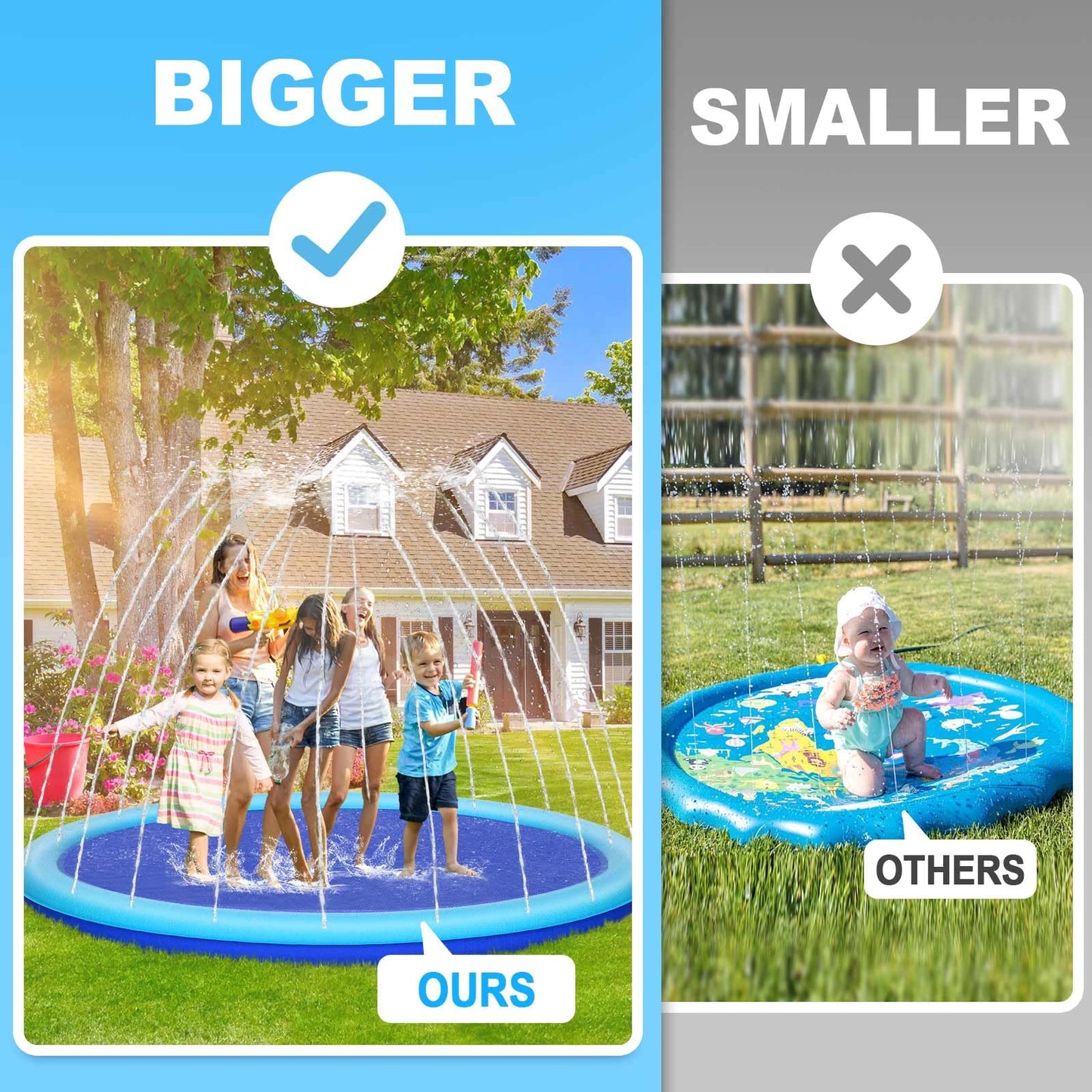Thicken 118'' Giant Splash Pad, Non-Slip Splash Pad for Kids and Dogs, Toddler Sprinkler Pool & Splash Play Mat, Summer Outside