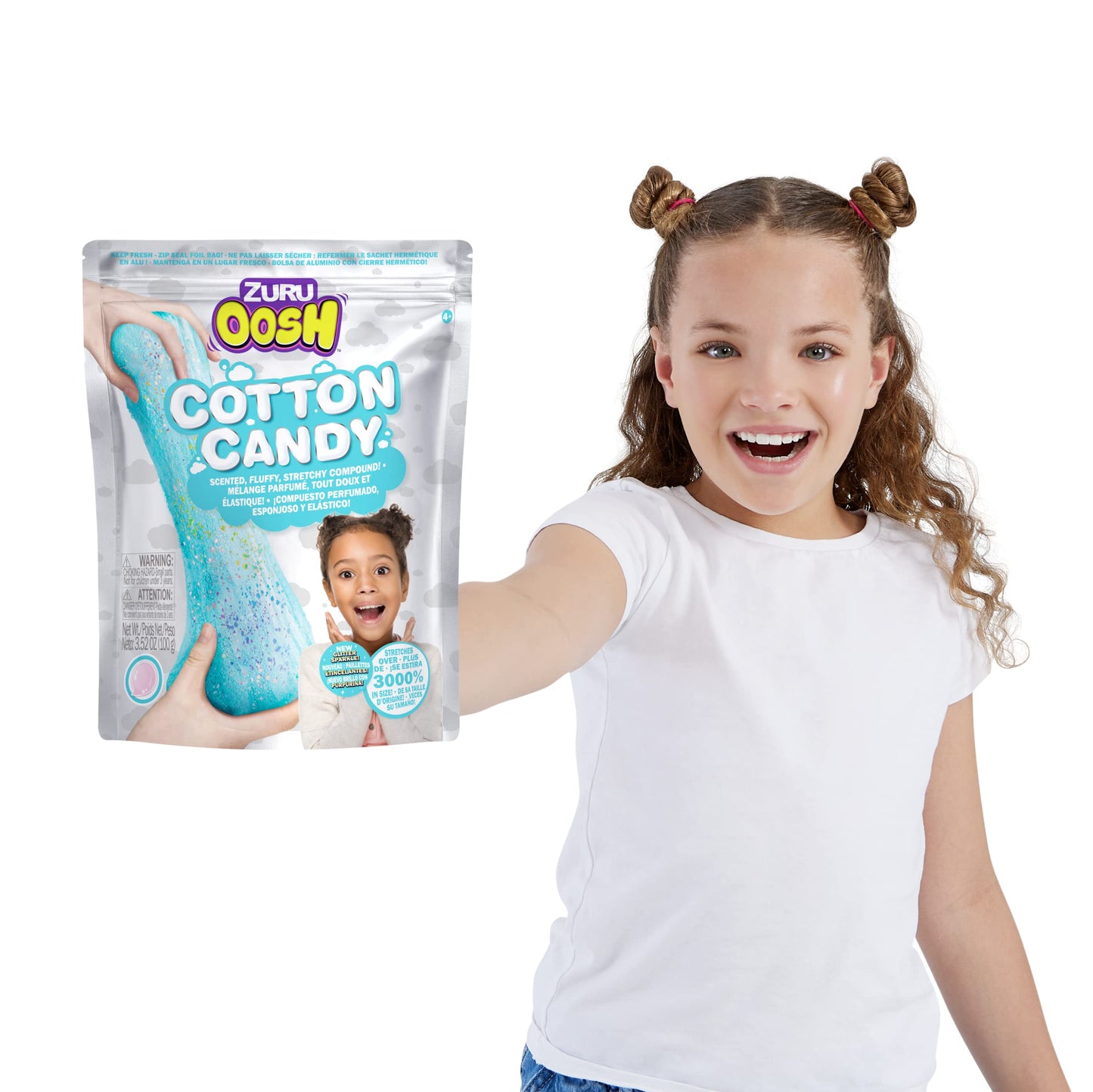 Oosh Cotton Candy Large Foil Bag 100G (Bubble Gum) By Zuru, Fluffy Slime, Stretch Slime, Grows 3000% In Size, Slime For Girls An
