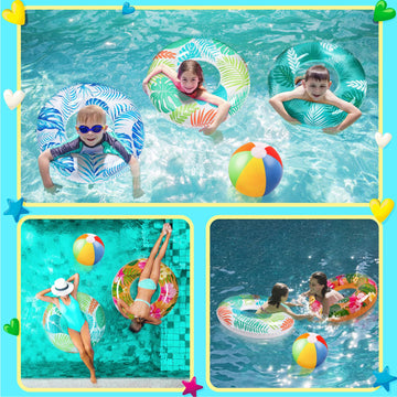 90Shine 7Pcs Luau Pool Floats: Hawaiian Swimming Rings With 13.5' Beach Balls - Inflatable Tubes Floaties Toys For Kids Adults