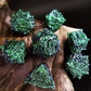 MJDICEOK Metal Dice Vine Leaf Set 7 Role Playing Polyhedral D&D Solid Dungeons and Dragons Dice (Green Blue)