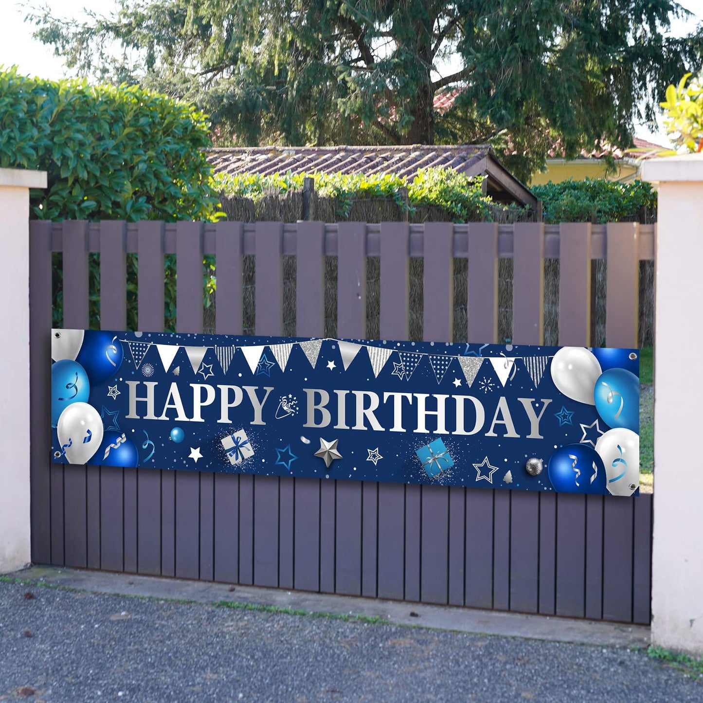 Yard Banner For Happy Birthday Gifts Large Navy Blue Birthday Banners For Outside Birthday Banner Birthday Decorations Backdrop For Men Women Birthday Party Supplies Outdoor And Indoor (Blue, Silver)