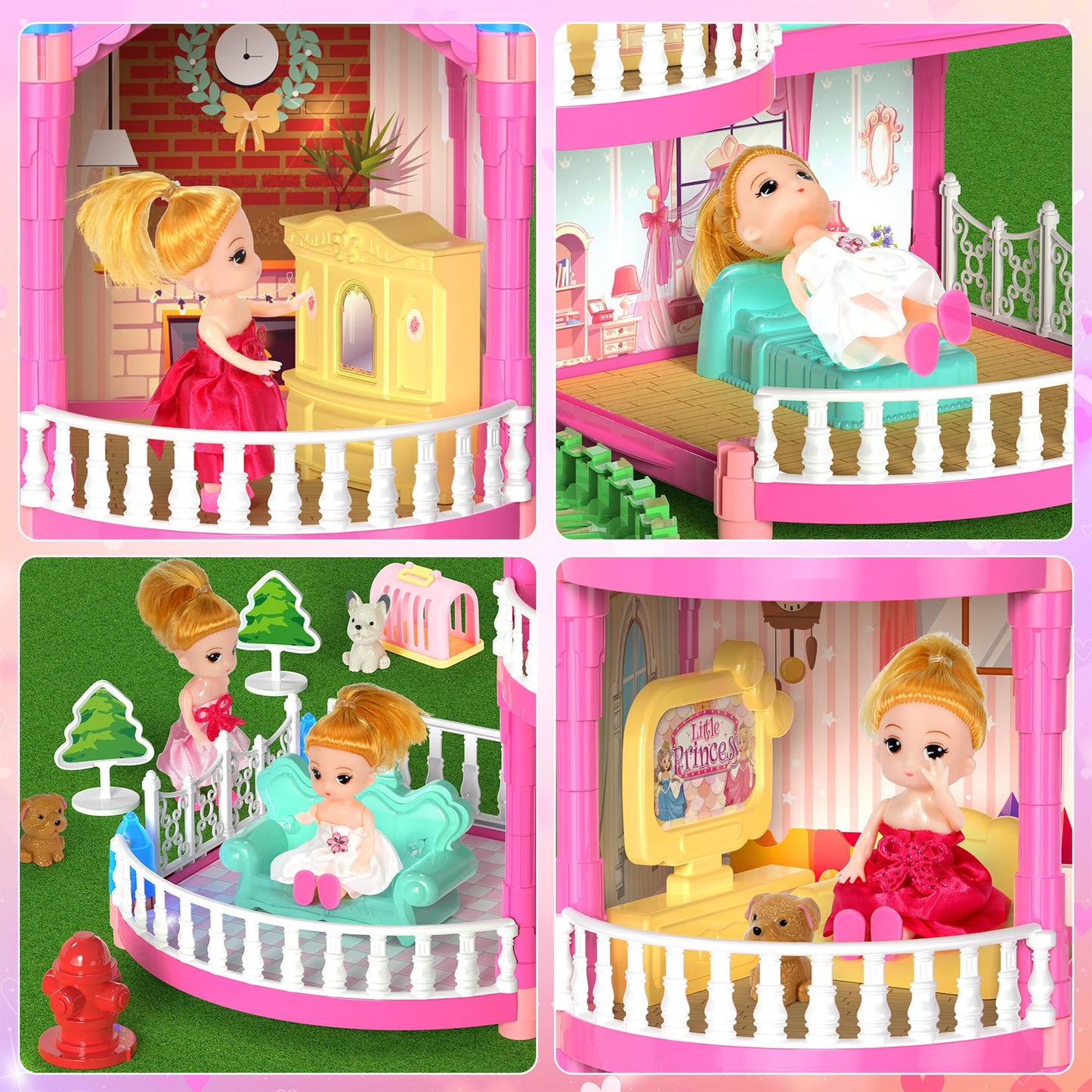 Mastom Dolls House For Girls, Doll Girls Houses With Track Car Toys, Dolls, Pets, Car, Furniture And Accessories, Pink Dream Princess Castle Playset Toy Gifts For Toddler Girls Ages 3 4 5 6 7 8+