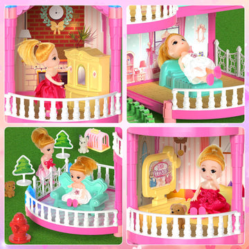 Mastom Dolls House For Girls, Doll Girls Houses With Track Car Toys, Dolls, Pets, Car, Furniture And Accessories, Pink Dream Princess Castle Playset Toy Gifts For Toddler Girls Ages 3 4 5 6 7 8+